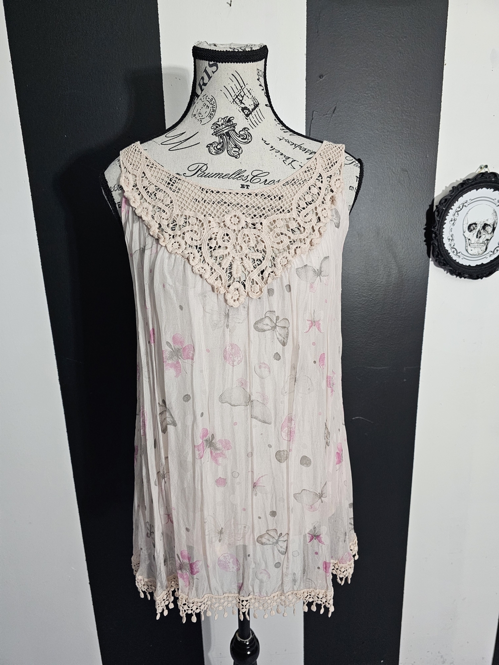 Silk Lace Trim Floral Tank Top - Pink